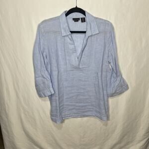 Tahari Women's 100% Linen 3/4 Sleeve Top Medium Quiet Luxury Coastal Lagenlook